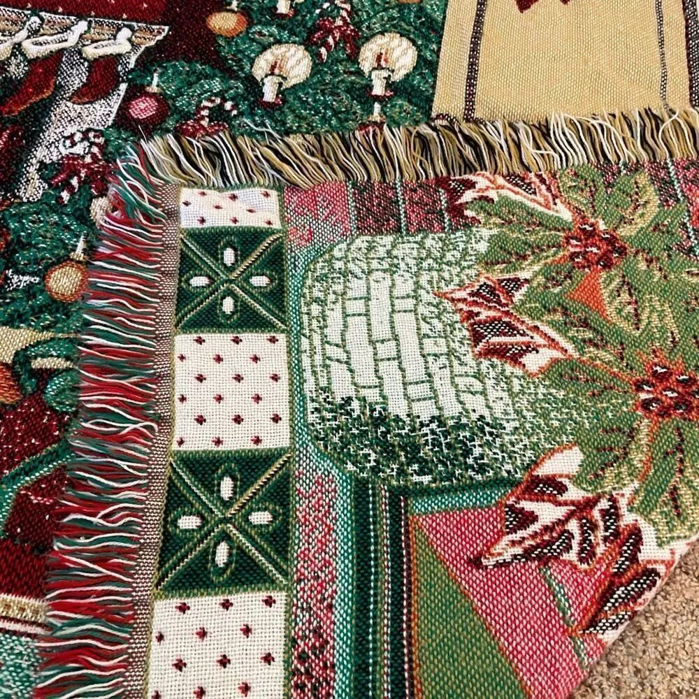Home For Christmas Throw Blanket 44”x54” Afghan Tapestry Holiday Tree Stocking